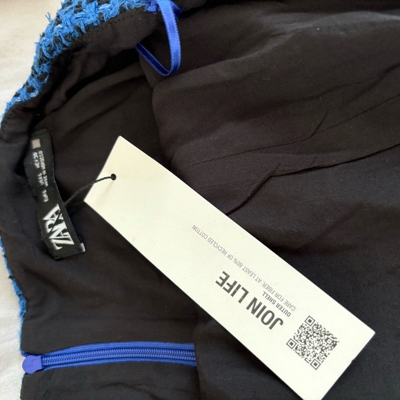 NWT Zara Textured Tweed Weave Blue Tank Mini Dress Spaghetti Straps Sz L - Picture 6 of 13